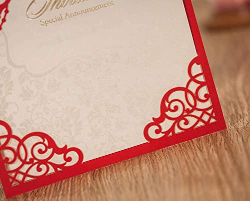 Jofanza 5.4X7.3 Inch 50Pcs Personalized Red Lase Cut Wedding Invitations Cards Kit With Princess Crown Design For Wedding Anniversary Quinceanera Birthday Party Invites #TOP4