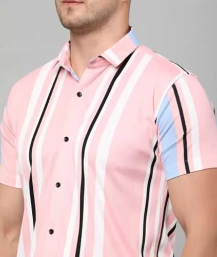 Image of LookMark Men's Trendy Lycra Blend Spread Collar Half Sleeve Printed Shirts - Elevate Your Style with Comfort and Versatility (Pack of 2)