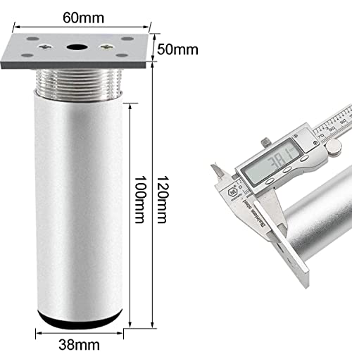 Rusoz 4Pcs Adjustable Furniture Legs,Metal Table Legs 100 mm Matt Sliver Aluminum Alloy Round Sofa Feet Replacement Adjustable Height 0-10 mm with Screws for Cabinet,Bed,and Wardrobe - Image 2