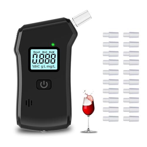 Alkoholtester, Promillemessgerät, Polizeigenau Alkoholmessgeräte mit 20 Mundstücken Blauer LCD-Anzeige Alkohol Tester für Den Einsatz zu Hause Oder Auf Partys