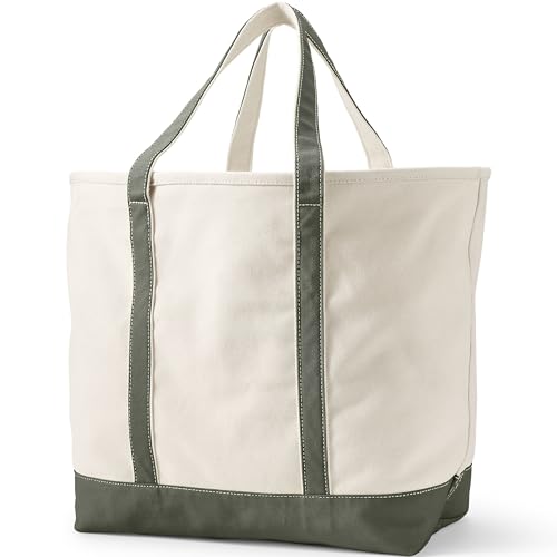 Image of Lands' End Natural Open Top Canvas Tote Natural /dark Olive Green X-Large Regular Handle