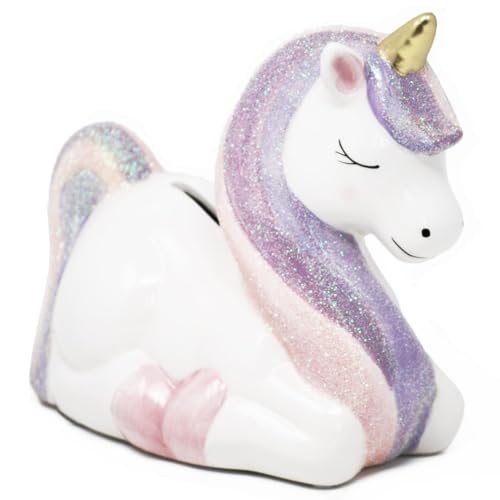 Hapinest Unicorn Ceramic Piggy Bank for Kids and Girls - Glittery Unicorn Bank for Little Girl's Room, Baby Showers, Birthdays, and Special Occasions