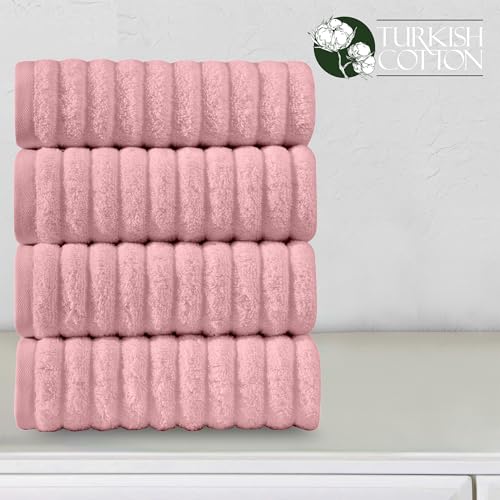 Image of Elegant Comfort Luxury 100% Turkish Cotton Corduroy Ribbed 4 Pack Hand Towel Set 16 x 28 Inch - Absorbent, Super Soft, Quick Dry, Premium Towels for Bathroom, Gym, Spa and Hotel Use, Dusty Rose