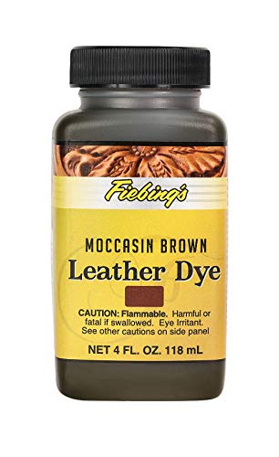 Fiebing's Leather Dye (4 Fl Oz, Moccasin Brown) - Alcohol-Based, Penetrating, Permanent Dye for Shoes, Boots, Belts, Bags, Furniture - Includes Wool Dauber Applicator - Recolor & Restore Leathercraft