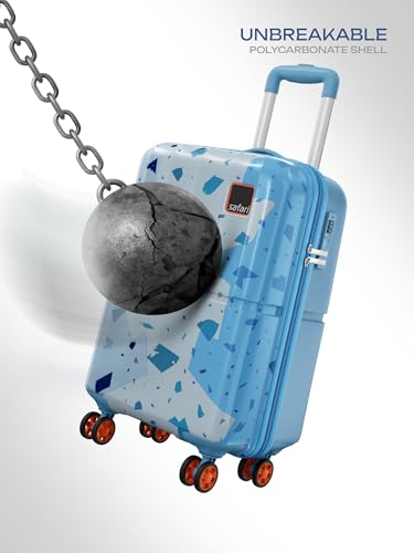 Image of Safari Tazzo 8 Wheels 55cm Cabin Size Trolley Bag, Hard Case Polycarbonate, 360º Wheeling Small Carry-on Luggage, Suitcase for Travel, Trolley Bags for Travel, Printed