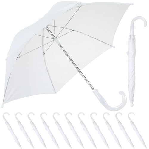 Hillban 12 Pcs Umbrella DIY Second Line Umbrella Parasol for Wedding Bridal Masquerade Party Accessories(White Full 32 Inch Arc)