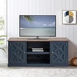 FESTIVITY 54 Inch TV Stand Entertainment Center with 2 Front Doors and 6 Shelves for TVs up to 60', Farmhouse TV Console Table for Living Room & Bedroom (Navy)