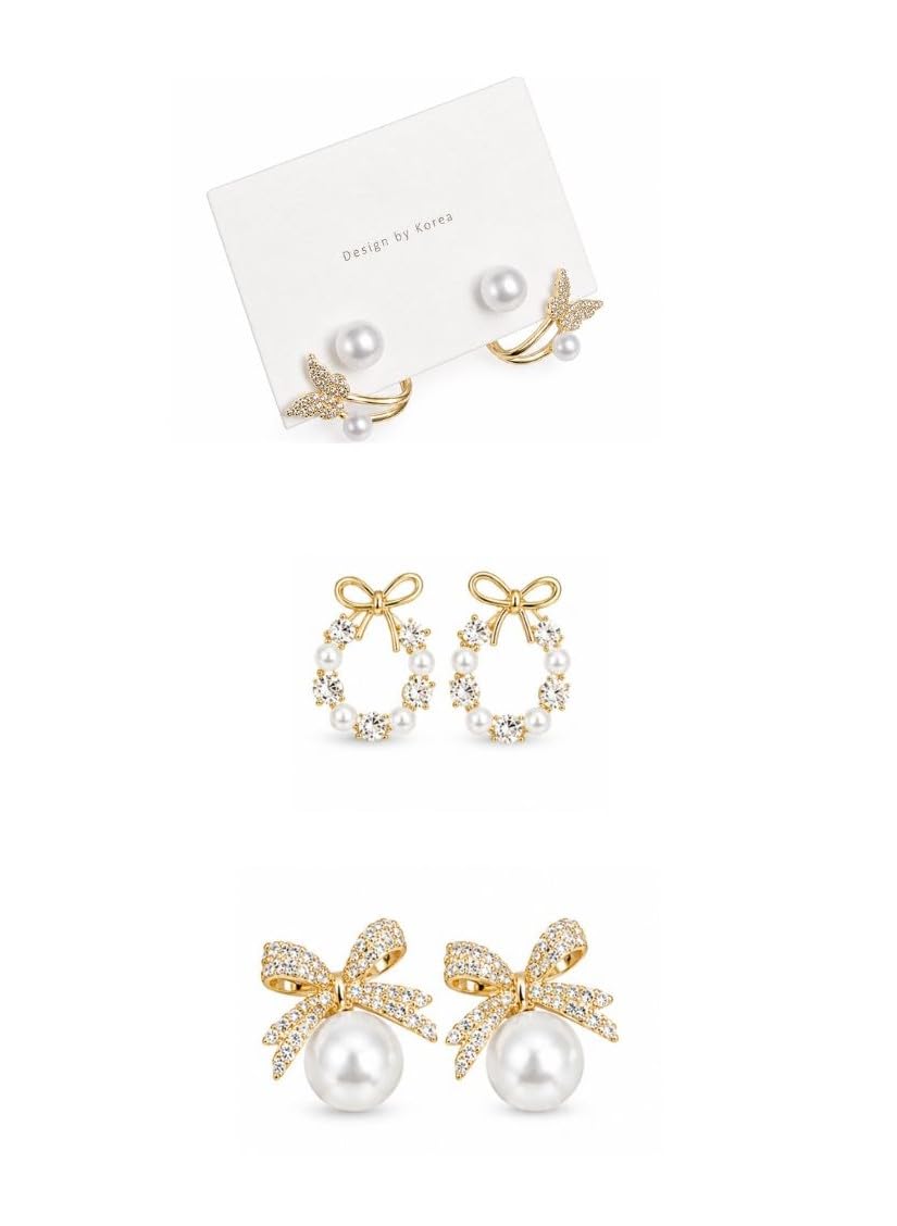 Buy Korean Style Pearl Earrings Combo for Women Pack of 3 - Image 1
