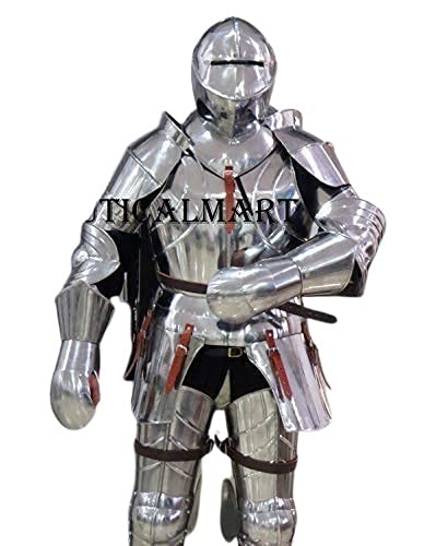 Medieval Knight Suit of Armor 15th Century Plate Armour Costume Silver Reenactment Replica