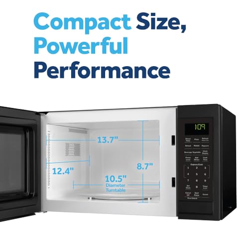 Image of GE Countertop Microwave Oven, Compact 0.9 Cubic Ft., 900-watt Capacity, 7 Auto Cooking Settings, Child-Lock Technology, Kitchen Essentials for the Countertop, Dorm Room or Apartment, Black