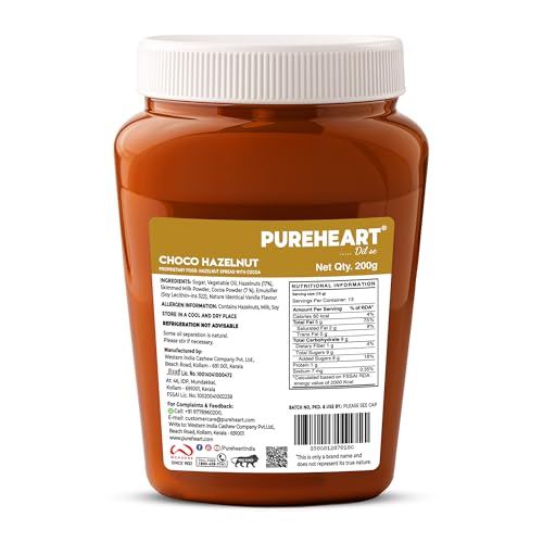 Image of Pureheart Nut Spread Choco Hazelnut (200 gm), Delicious, Smooth & Creamy Snack, Nutty Chocolate Hazelnut Spread for Breakfast