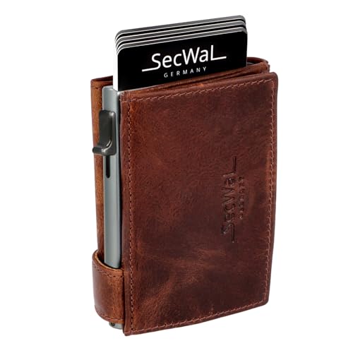 SecWal Kartenetui mit XXL Münzfach Druckknopf inkl. Geschenkbox - Made in Germany - Geldbörse inkl. Ebook für Damen und Herren - RFID Schutz Geldbeutel mit Wiener Schachtel (Bull Braun)