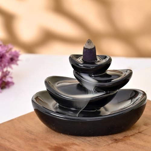 Image of Ceramic Backflow Smoke Fountain Incense Holder with 20 Cones - Smoke Waterfall Burner for Home Decor, Meditation, Relaxation & Gifts