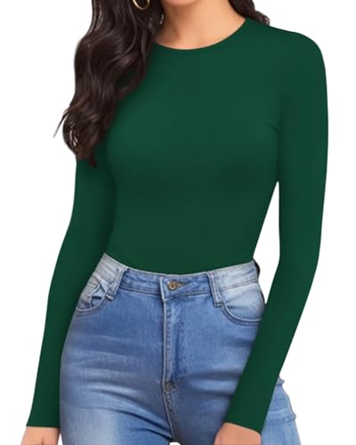 Image of MANGOPOP Womens Bodysuit Long Sleeve Crew Neck Body suit for Women Ribbed Bodysuits Shirts