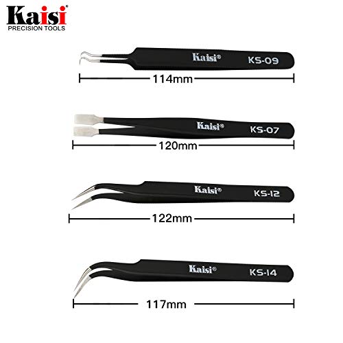 Precision Tweezers Set, Kaisi 10 Pcs Esd Tweezer Set, Anti-Static Stainless Steel Tweezers Kit Curved Tweezers For Craft, Jewelry, Electronics, Laboratory Work #TOP2