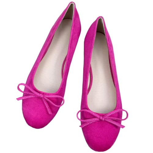 Image of TN TANGNEST Women's Velvet Flats Round Toe Ballet Shoes | Elegant Bowknot Flats Comfortable Casual Slip On Flats for Work