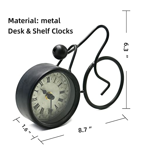 Youki Vintage Biketable Shelf Clock,Bicycle Digital Clock,Mantel Clock Battery Operated With Roman Numerals,No Ticking Analog Quartz,Home Decor For Bedroom,Livingroom,Office,Travel,Black #TOP1