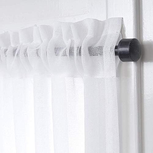 LIFONDER Kitchen Window Sheer Curtain Tiers - 2 Panels Elegant Linen look Short Rod Pocket Semi Sheer Curtains for Bedroom/Nursery/Boys' Room/Small Windows, White, W55 x L36 Inches