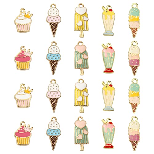 Ur Urlifehall 50 Pcs Food Theme Metal Enamel Charms Pendants Light Gold Plated Ice Cream Cup Cake Bubble Dangle Charm For Jewelry Making #TOP5