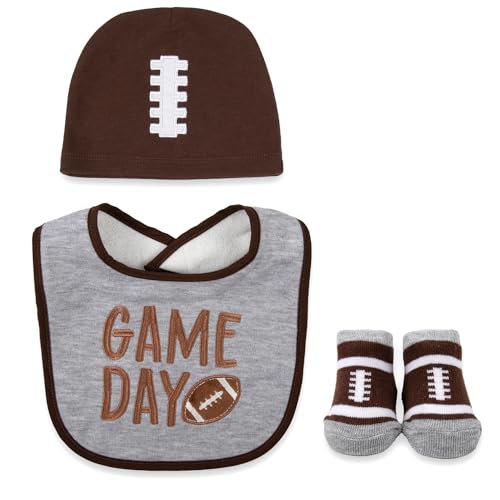 Image of Baby Bib, Booties & Headwear Gift Set – 3 Piece Outfit for Boys & Girls – Halloween, Fall, Thanksgiving, Football & Christmas