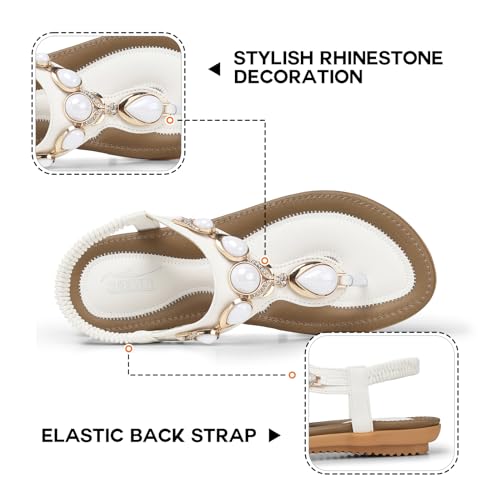 Image of SHIBEVER Dressy Flat Women Sandals: Comfortable Summer Thong Flats Sandal | Arch Support Walking Ankle Strap Dress Rhinestone Bling Womens Sandal - All Day Comfort Casual Beach Boho Women's Shoes