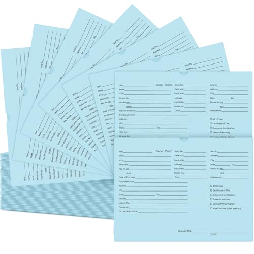 Watersay 120 Pcs 9 x 12 In Vehicle Dealer Jackets for Car Sales 32lb Colored Printed Deal Envelopes Dealership Supplies File Jackets Automotive Folders for Car Dealerships (Baby Blue)