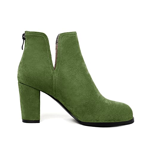 Zamikoo Women's Ankle Boots, Chunky Heel Round Toe Ankle Booties, Dressy Comfortable Block Heel Fall Boots Back Zip 3.5 Inch with Fur3