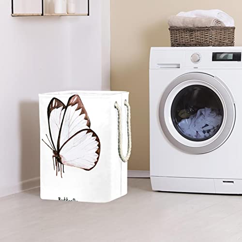 Panier à linge avec poignée marron au design délicat de papillon-01 - 3