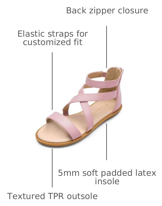 Image of DREAM PAIRS Girls Gladiator Sandals with Zipper Strappy Sandals Toddler /Little Kid /Big Kid