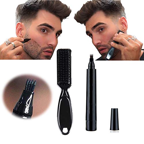 Beard Pencil Filler - Water Proof, Long Lasting Coverage & Natural Finish, Beard Filling Pen Kit Salon Hair Engraving Styling Eyebrow Tool (Black)