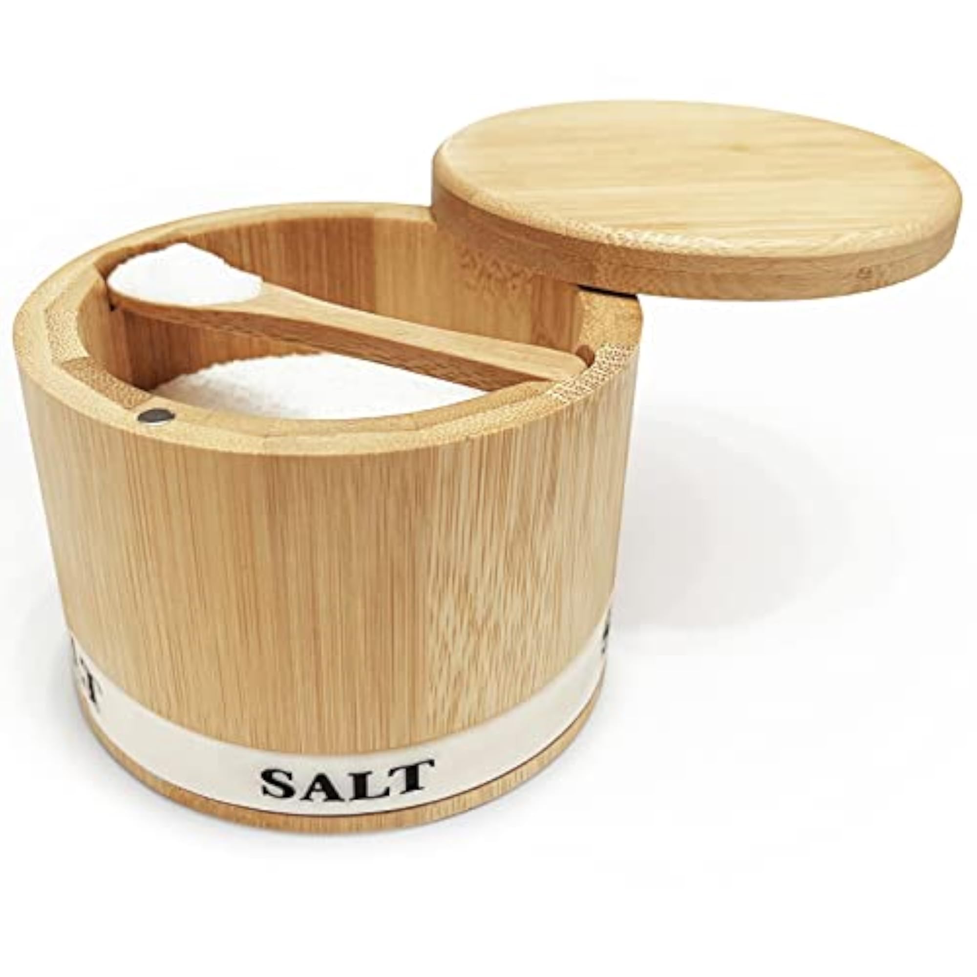 Bamboo Salt Box with Swivel Lid and Magnetic Lock