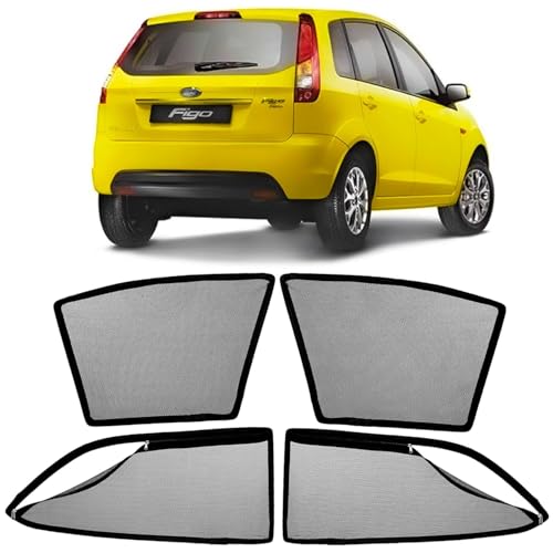 Image of AutoStory Magnetic Car Sunshade for Figo Old 2008-2014 | Front Half Cut for Mirror Visibility + Rear Full Coverage with Zipper | Heavy Heat & UV Protection | Privacy Side Window Curtains Shades