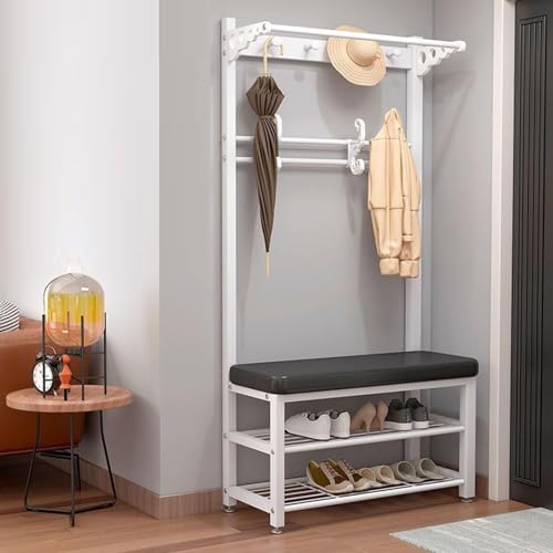 PPLDABNK Porte-Manteau Et Porte-Chaussures Porte-Manteau avec Banc Chaussures IntéGré Meuble D'EntréE 4 En 1 avec Banc Rangement Porte-Manteau MéTal avec...