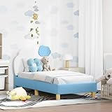 QJBSAVVA Blaues Kinderbettgestell 70x140 cm mit Lattenrost und Stauraumkopfteil Modernes Jugendbett aus Holzwerkstoff 148x74x79 cm einfache Montage für Kinderzimmer und Gästezimmer