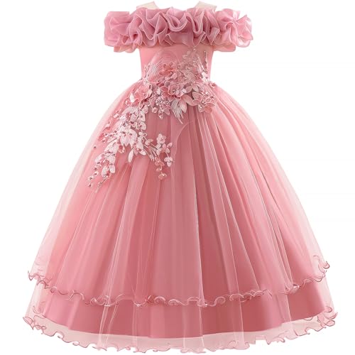 Flower Girl Dresses Lace Embroidery Off The Shoulder Tulle Dress Communion Pageant Wedding Dance Gown