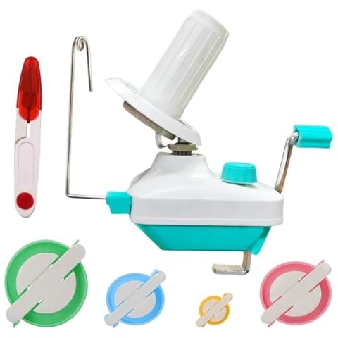 Yarn Ball Winder, Weaving Ball WinderNeedle Craft Yarn Ball Winder Hand Operated Sturdy with Metal Handle and Tabletop Clamp, with 4 Size Pom Pom Makers+1PS Scissors Cover