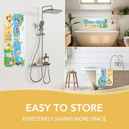 Image of PRATIQUE Kids Bath Mat for Tub Non Slip,40 X 16 Inch Extra Long Kids Bathtub Mat Seaside Zoo Bathtub Shower Mat Safety Anti Slip with Suction Cups and Drain Holes, Machine Washable