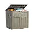 ZYJOYY 33 Gallon Resin Deck Box, Weatherproof Outdoor Storage Box for Patio, Garden, Pool, and Yard, Lockable Waterproof Bin for Tools, Cushions, and Accessories, Olive Grey