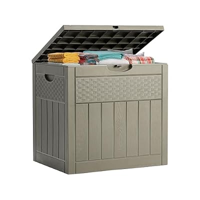ZYJOYY 33 Gallon Resin Deck Box, Weatherproof Outdoor Storage Box for Patio, Garden, Pool, and Yard, Lockable Waterproof Bin for Tools, Cushions, and Accessories, Olive Grey