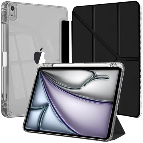 EspZanthic Custodia per iPad Air 11 Pollici M3/M2 (2025/2024) Cover, iPad Air 5a/4a 10,9 Pollici con Portapenne, 6-in-1 Molteplici Angoli di Visione, Trasparente Posteriore