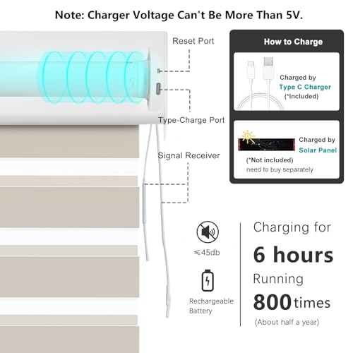 Image of Changshade Smart Zebra Roller Blinds Motorized Shades Work with Alexa, Window Shade Intelligent Electric Automatic, JZCMD-RBS-BG-DNA, Beige(blackout) (MYDY25Z-1)