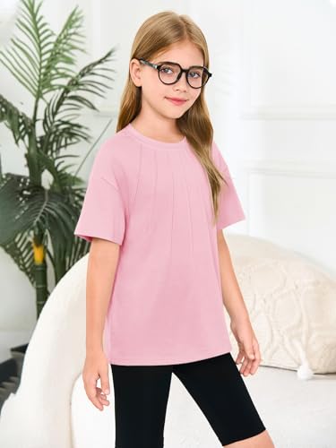 Haloumoning Girls Pleated Oversized T Shirts Kids Summer Short Sleeve Crewneck Casual Tops Tees 5-14 Years3