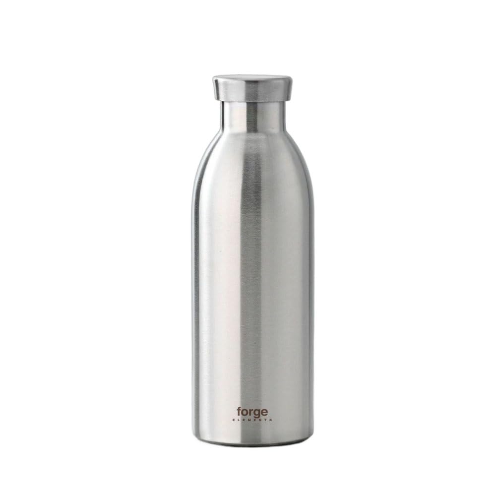 Forge Elements Stainless Steel Water Bottle-Double Wall Vacuum Insulated Metal Water Bottle-Hot & Cold-Leak Proof-BPA Free-Eco Friendly & Reusable-Gym,Sports,Travel,Outdoors(Brushed Steel 17oz/500ml)