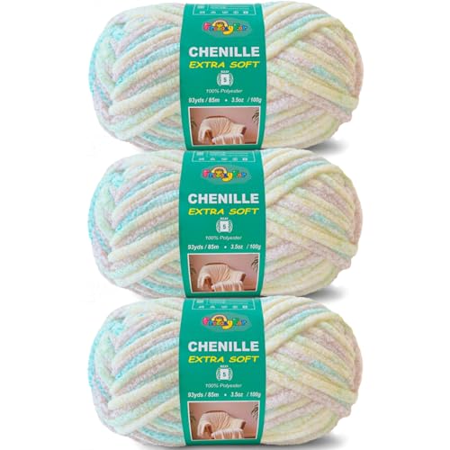 Image of Super Soft Velvet Chenille Yarn for Crocheting and Knitting-Easy to Crochet-Bulky, 3.5oz /93yds of Each Skein-Chunky Plush Yarn for Hand Craft Blanket Ammigurumi DIY (Soft Cream, 3 Pack)