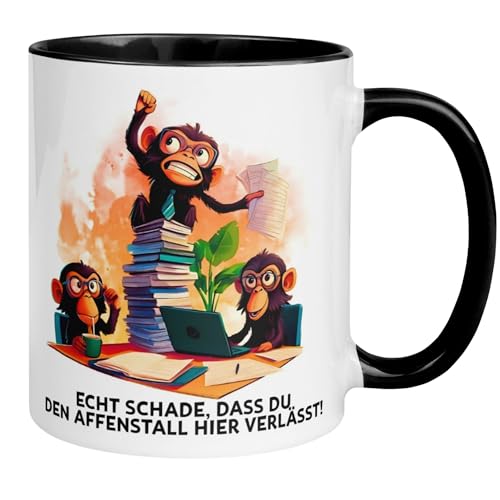 Tasse Kollege Abschied | Affen & Spruch - Affenstall Affenzirkus | Lustiges Abschiedsgeschenk Jobwechsel Büro | Geschenk Berufswechsel Arbeitsplatzwechsel Stellenwechsel