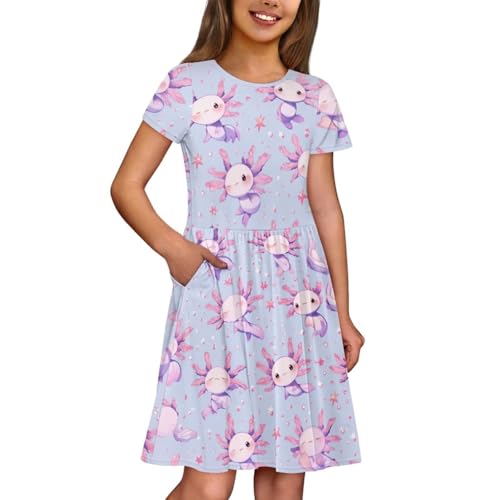 Image of Short Sleeve Dress for Girls with Pockets Cute Toddler Girl Clothes Summer 2-12