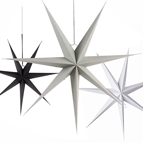 SUNBEAUTY Papier Sterne Schwarz & Grau & Weiß 60cm Groß Laterne...