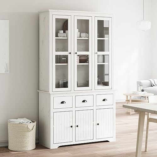 Genérico Aparador Alto BODO Madera Maciza Pino Blanco 115,5x43x200,5 cm,Aparadores-3206451