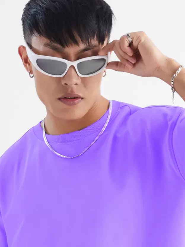 Image of INKKR Solid Men's Round Neck Oversized Purple T-Shirt