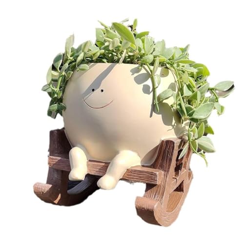 笑顔 植木鉢 かわいい 樹脂製植木鉢 適切な 屋内屋外植物 ユニークな座り心地のロッキングチェア 多肉植物の植木鉢 こどもの日母の日クリスマスクリエイティブギフト 室内 飾り水抜き穴付き ロッキングチェア植木鉢